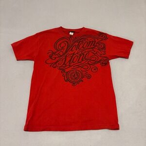 Volcom Mens Red Graphic T Shirt Medium Short Sleeve Skate Surf Y2K Grunge Tattoo